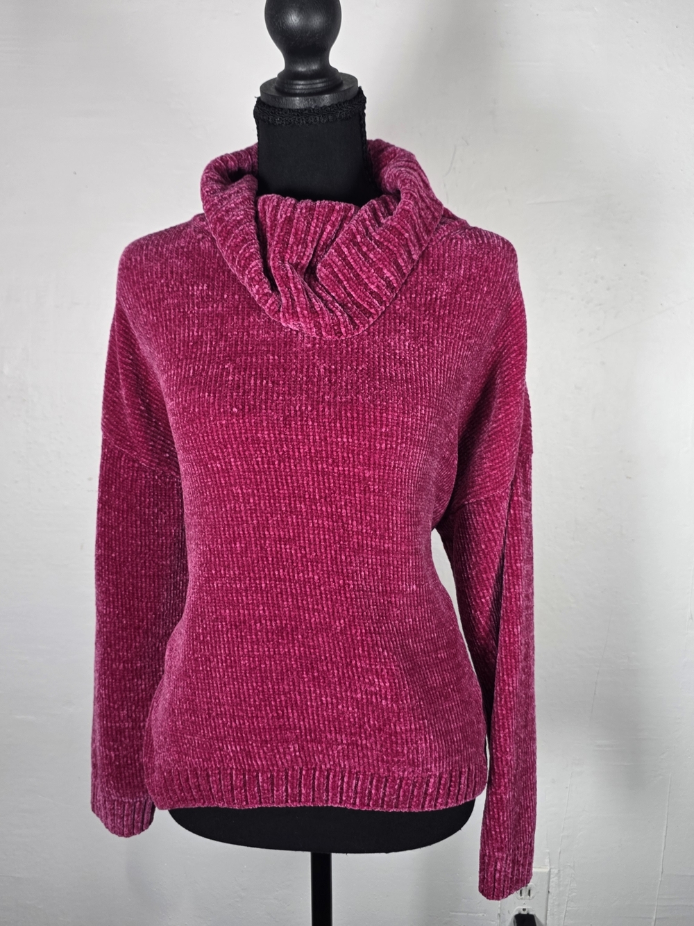 Time and Tru Chenille Cowl Neck Sweater - Magenta